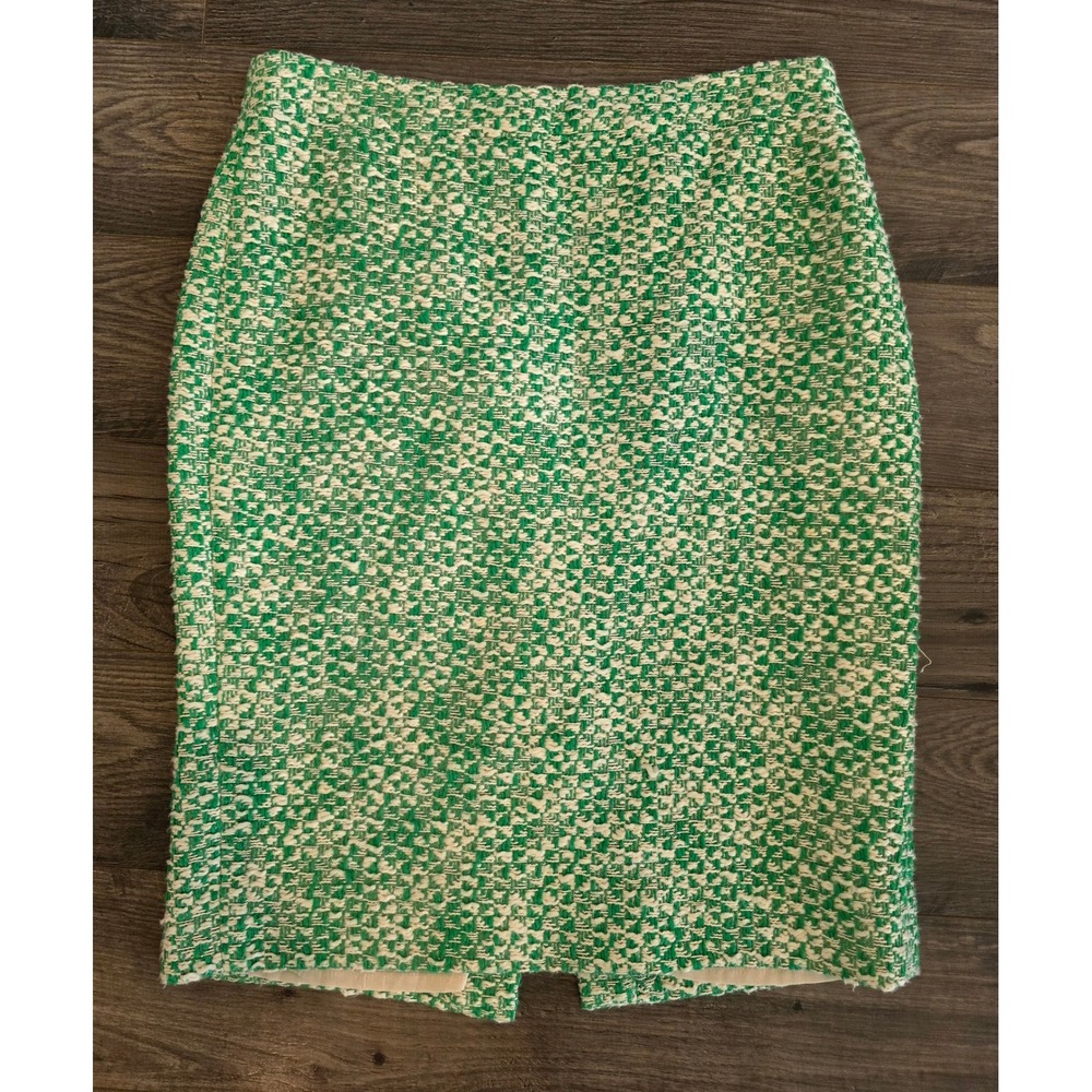Women's sz 8 J. Crew No. 2 Pencil Skirt Green White Tweed Textured Professional